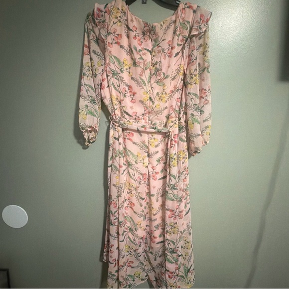 Tommy Hilfiger Floral 3/4 Balloon Sleeve Faux Wrap Dress Womens 14 pink Multi - Picture 13 of 15